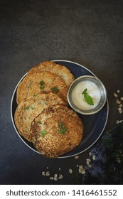 Savory Oats Semolina Pancakes Or Dosa / Healthy Breakfast Concept,top View