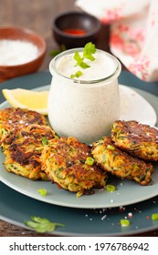 Savory Zucchini Vegetable Fritters With A Sour Cream Dip