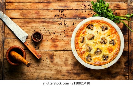 Savoury homemade pie with beef and mushrooms. Space for text - Shutterstock ID 2118823418