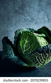 Savoy Cabbage. Close-up. Copy space