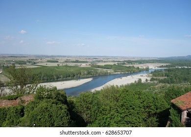 The Savoy Fortress Of Verrua Savoia And Panoramic View Of Po River, Piedmont, Italy 