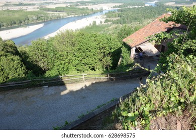 The Savoy Fortress Of Verrua Savoia And Panoramic View Of Po River, Piedmont, Italy 