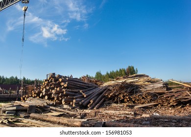 Saw mill with stack of wood