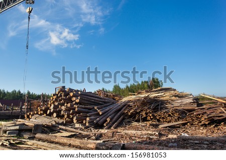 Saw mill with stack of wood