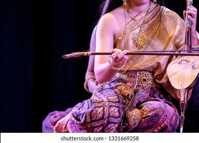 Saw Sam Sai, Thai Musical Instrument Blue Background