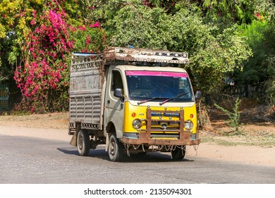 Sawai Madhopur, India - March 1, 2022: Yellow Mini Truck Tata Ace In A City Street.