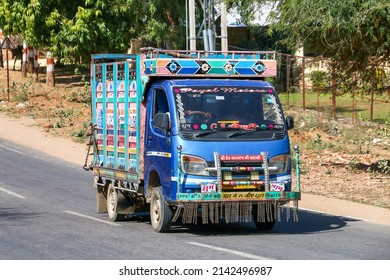 Sawai Madhopur, India - March 1, 2022: Indian Minitruck Tata Ace In A Town Street.