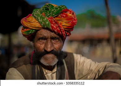 Sawai Madhopur,Rajasthan India - 3 March 2018 :Unidentified Rajasthani Men With His Walrus Moustache ,India.Walrus Mustache Is Very Popular Among Men Population In Rajasthan.