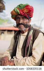 Sawai Madhopur,Rajasthan India - 3 March 2018 :Unidentified Rajasthani Men With His Walrus Moustache ,India.Walrus Mustache Is Very Popular Among Men Population In Rajasthan.