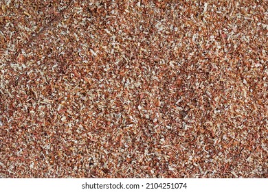 Sawdust Or Wood Dust Texture Background. Wood Sawdust Background Closeup. Sawdust Floor Texture. Top View. Saw Dust Texture, Close-up Background Of Brown Sawdust.