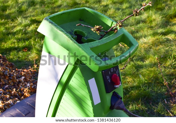 Sawing Branches Garden Shredder Work Garden Royalty Free Stock Image