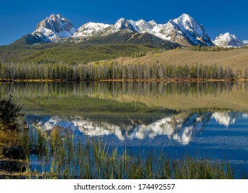 Sawtooth Mountain Range Of Idaho And Little Redfish Lake