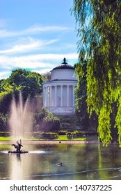 Saxon Garden With Fountain And Rotunda In Warsaw, Poland