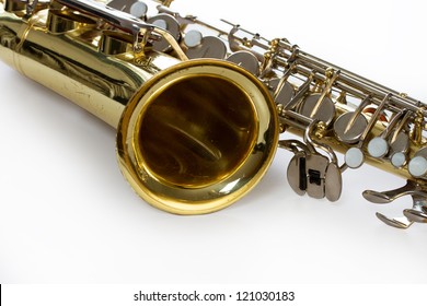 Saxophone Detail Isolated On White