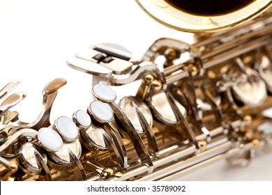 A Saxophone Detail Isolated On White