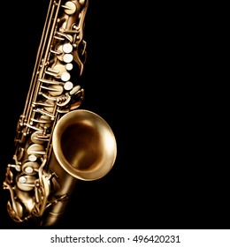 Saxophone jazz instrument alto sax closeup Saxophone isolated on black background - Shutterstock ID 496420231