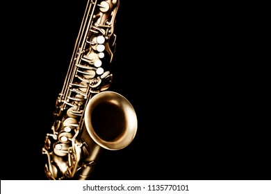 Saxophone jazz music instrument closeup. Alto sax close up isolated on black - Shutterstock ID 1135770101