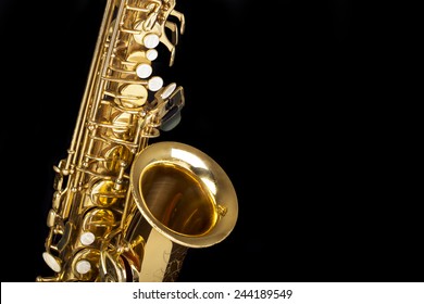 saxophone on black background - Shutterstock ID 244189549