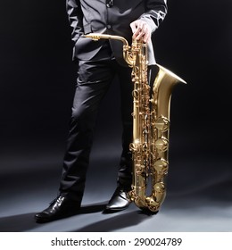 Saxophone Player Jazz Man Saxophonist With Baritone Sax Jazz Musician