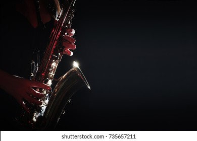 Saxophone Player Saxophonist Hands Playing Jazz Music. Sax Player Close Up