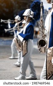 Saxophone Player School Band Performs In Marching Band