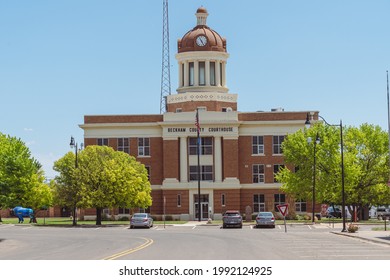 Sayre, Oklahoma - May 6, 2021: View Of The Beckham County Courthouse On A Sunny Spring Day