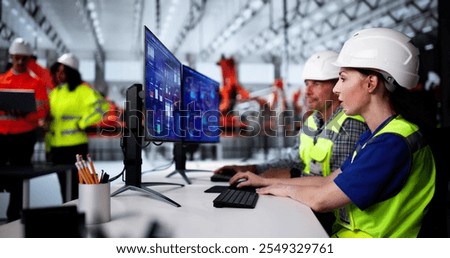 Scada Desktop Software On Computer At Car Manufacturing Line