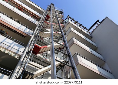 Scaffold With Construction Hoist, Close Up