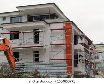 Scaffolding Apartment Building House Construction Detail In Budapest Suburb, Hungary