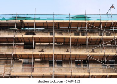 Scaffolding Covering A Building Under Restoration