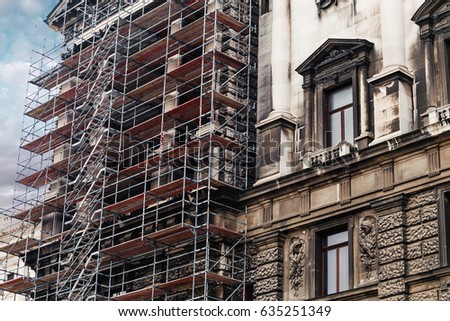 scaffolding at the old historical building reconstruction of National Library House in Vienna
