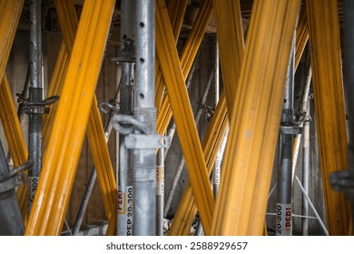 Scaffolding and props supporting the ceiling