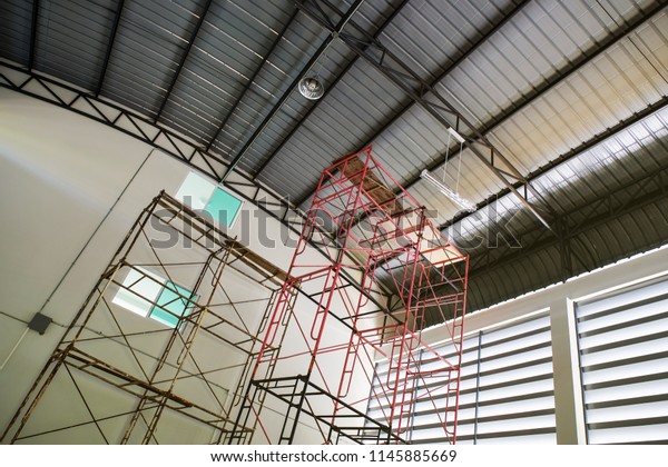 Scaffolding Replacing Light Bulbs High Roofing Stock Photo Edit