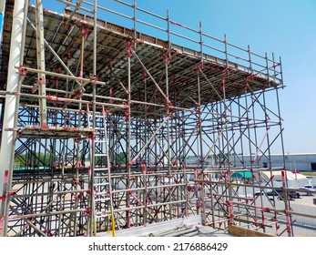 scaffolding with sky background. Concept for the construction of industrial plants. scaffolding used in construction - Shutterstock ID 2176886429
