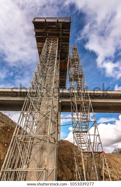 scaffolding structure build column bridge stock photo edit build column