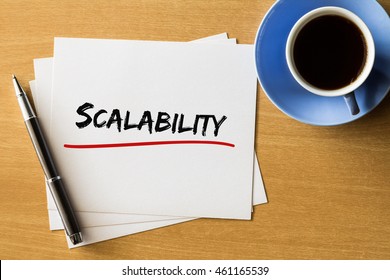 Scalability - handwriting on papers with cup of coffee and pen, business concept
