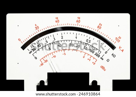 scale analog multimeter on a black background
