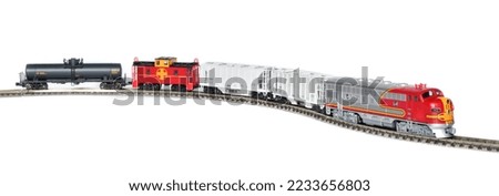Scale model of a freight train isolated on white background
