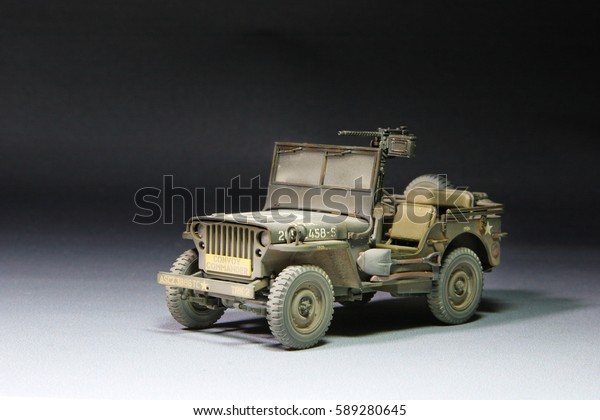 A\
scale model of military Jeep. (Model of the\
1940\'s.)
