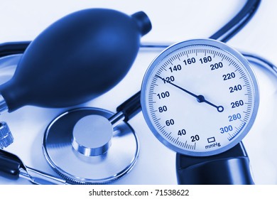 Scale Of Pressure And Stethoscope - Abstract Medical Background