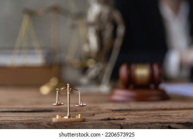 The Scales Of Injustice, The Hammer Of The Law Tiger Skin Judges On The Table In The Conceptual Law Office.