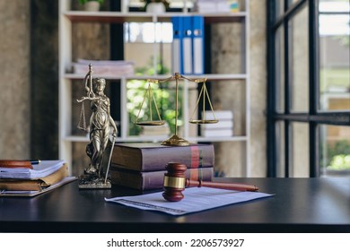 The Scales Of Injustice, The Hammer Of The Law Tiger Skin Judges On The Table In The Conceptual Law Office.