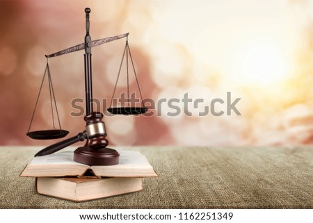 Scales of Justice on table, Weight Scale, Balance.