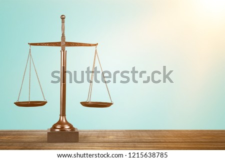 Scales of Justice on table, Weight Scale, Balance.