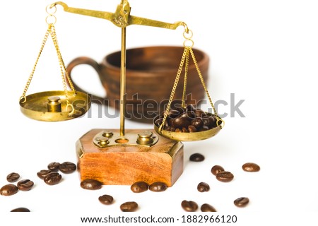 Scales for weighing coffee beans. Mechanical scales. Old coffee scales.
