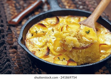 Scalloped Potatoes In A Rustic Iron Skillet