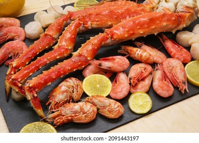 Scallops, Shrimp, Crab Legs And Lemons