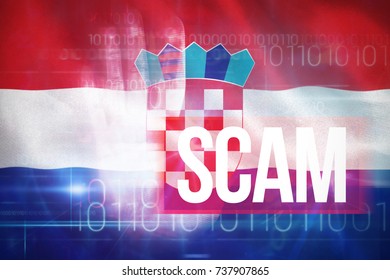 Scam Against Blue Technology Design With Binary Code Against Digitally Generated Croatia 3D National Flag