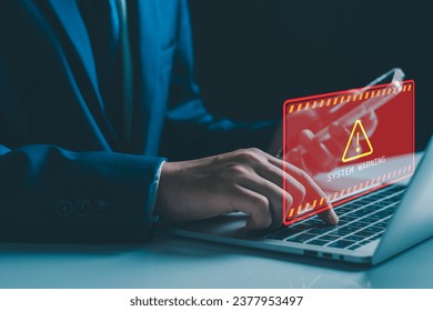 Scam alert, software warning fraud, cyber security. Hacker detection cyber attack on computer network, virus, spyware, malware, malicious software and cybercrime, online website. Protect information