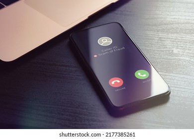 Scam Fishing Phone Call From Unknown Number That Was Identified By A Security Anti-scam Phone Calls App As Alert And Fraudulent. Block Scam And Unwanted Calls Concept